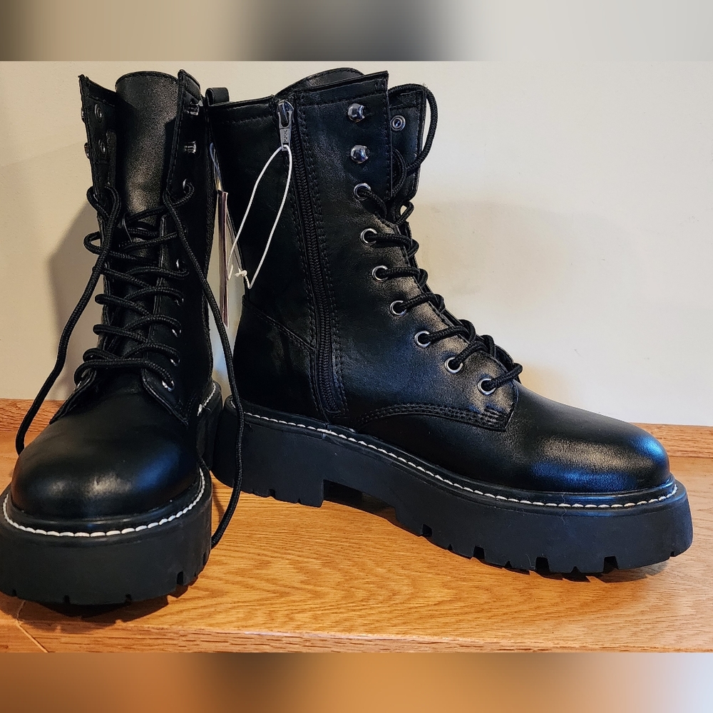 Wild Fable Black Combat Boots with Chunky Soles